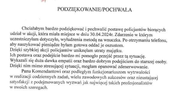 zdjęcie listu z podziękowaniami