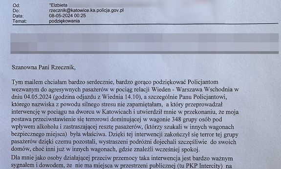 fragment treści podziękowań
