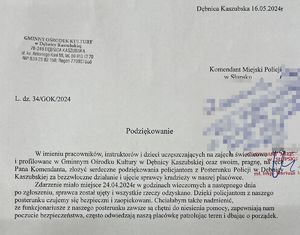 treść podziękowań dla policjantów