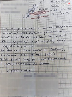 treść podziękowań dla policjantów