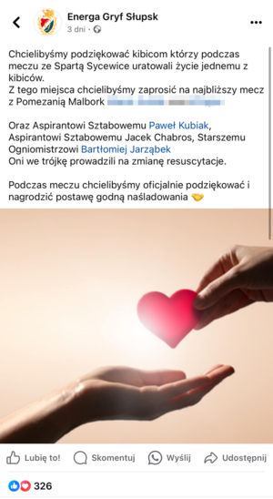 zdjęcie wiadomości z podziękowaniami na portalu społecznociowym