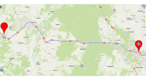 mapa z zaznaczoną trasą, którą pokonali policjanci i eskortowane auto