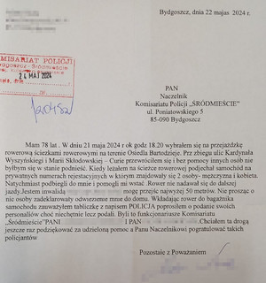 treść podziękowań dla policjantów