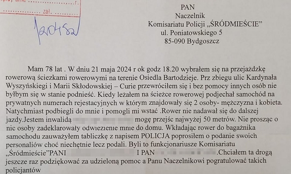 treść podziękowań dla policjantów