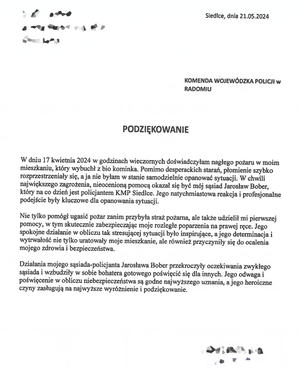 zdjęcie listu z podziękowaniami