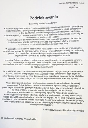zdjęcie listu z podziękowaniami