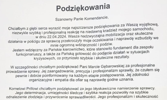 zdjęcie listu z podziękowaniami