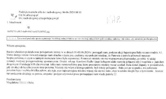 zdjęcie przedstawia treść wiadomości e-mail