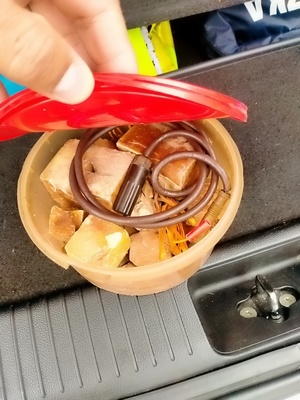 kostki trotylu wraz z zapalnikiem w plastikowym pudełku