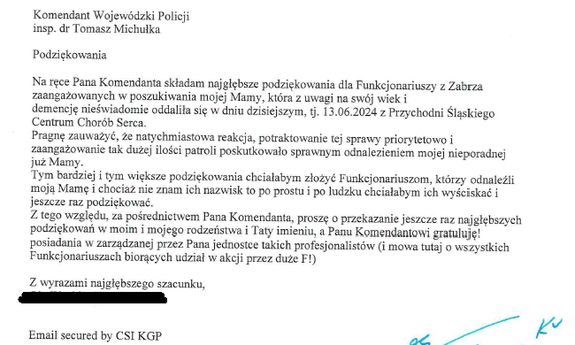 pismo z podziękowaniami