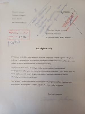 oryginalne pismo z podziękowaniami