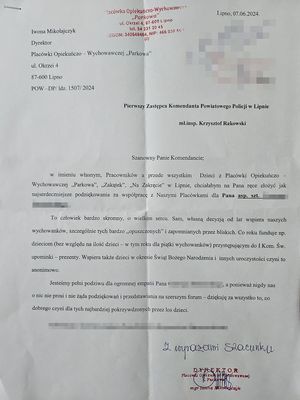 zdjęcie listu z podziękowaniami dla policjantów