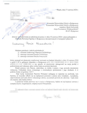 list z podziękowaniem