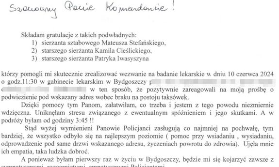 list z podziękowaniem