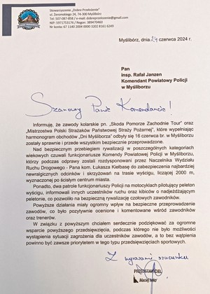 treść podziękowań dla policjantów