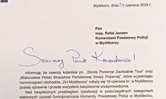 treść podziękowań dla policjantów