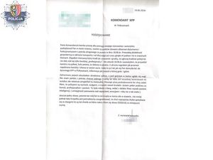 na zdjęciu treść podziękowań dla policjantów