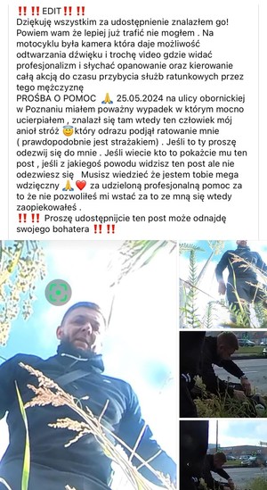 post w mediach społecznościowych dotyczący poszukiwania osoby niosącej pomoc