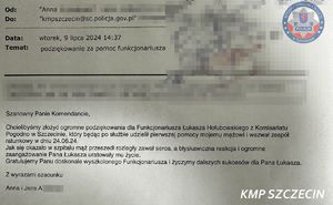 zdjęcie e-maila z podziękowaniami dla policjanta