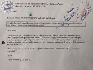 treść podziękowań dla policjantów