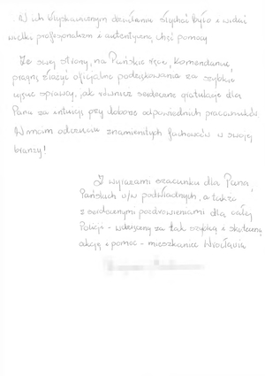 treść podziękowań dla policjantów