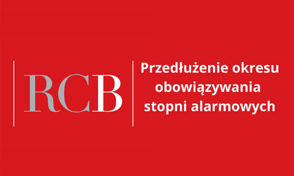 Grafika z napisem: RCB przedłużenie okresu obowiązywania stopni alarmowych.