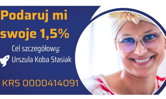 grafika ze zdjęciem kobiety po prawej stronie a po lewej z numerem KRS.