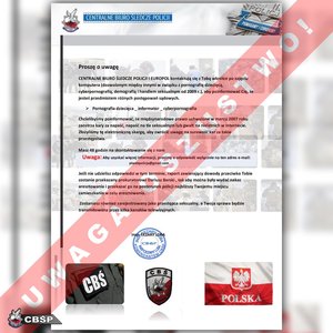Zdjęcie fałszywego pisma rozsyłanego przez oszustów do ludzi o którym mowa w komunikacie.