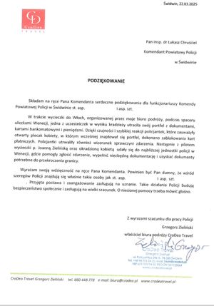 treść podziękowań.