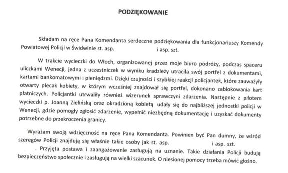 treść podziękowań.