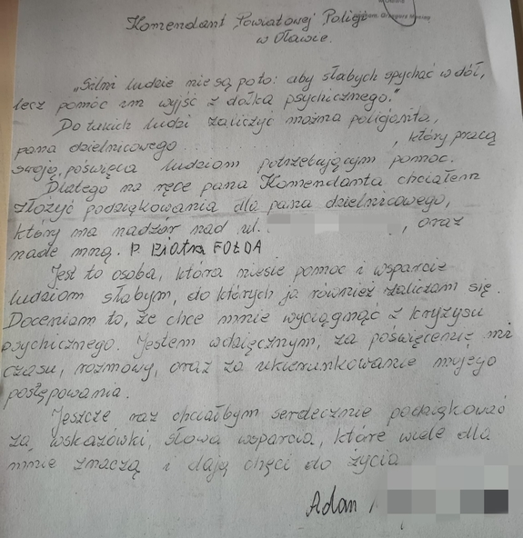 list z podziękowaniami