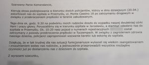 email z podziękowaniami dla policjantów.