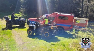 Dwaj policjanci na quadach. Obok samochód TOPR.