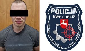 wizerunek mężczyzny i emblemat policyjnego wydziału poszukiwań identyfikacji osób