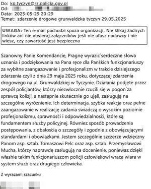 Zdjęcie listu z podziękowaniami.