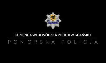 Policyjna gwiazda na czarnym tle, a pod nią biały napis: Komenda Wojewódzka Policji w Gdańsku, Pomorska Policja.