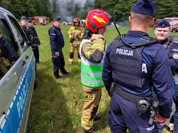 Uczestnicy ćwiczeń służb ratowniczych podczas działań w Rudawce Rymanowskiej.