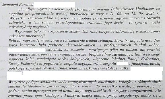 list z podziękowaniami.