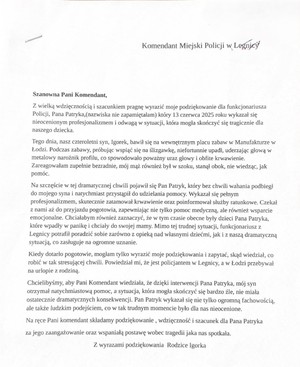 List z podziękowaniami.