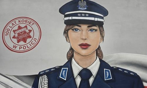 Mural przedstawiający wizerunek policjantki.