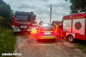 Pojazdy służb ratowniczych biorących udział w poszukiwaniach.