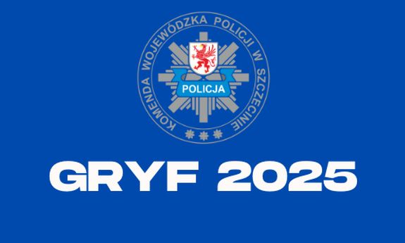 Logo Komendy Wojewódzkiej Policji w Szczecinie a pod spodem nazwa akcji: GRYF 2025.