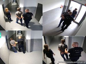 Mix zdjęć z prowadzania zatrzymanego.