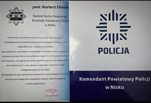 Zdjęcie listu z podziękowaniem dla policjanta.