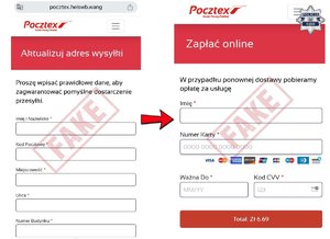 Zdjęcie fałszywej strony udające serwis firmy kurierskiej.