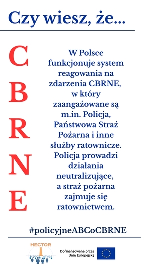 Grafika informacyjna dotycząca zagrożeń CBRNE. Treść zawarta w komunikacie.