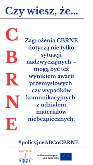 Grafika informacyjna dotycząca zagrożeń CBRNE. Treść zawarta w komunikacie.