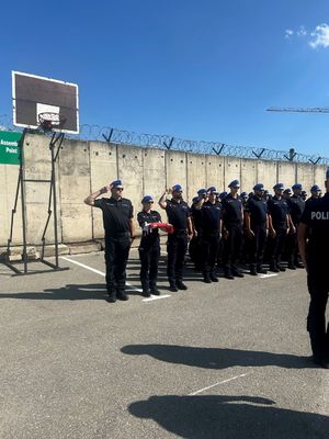 Ceremonia powitalna XXXVIII rotacji Jednostki Specjalnej Polskiej Policji w Kosowie.
