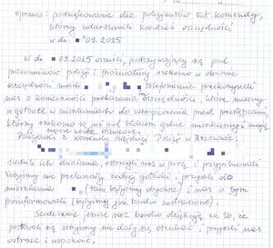Na zdjęciu fragment odręcznie napisanego listu do Komendy Miejskiej Policji w Rzeszowie z podziękowaniami dla policjantów.