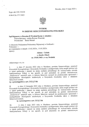 Strona wyroku sądu.